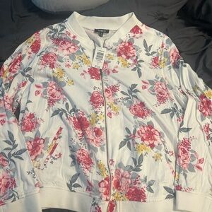 New with Tags Torrid Women's Floral Bomber Jacket - White, Pink, and Yellow